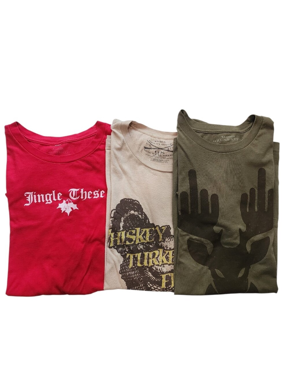 Grunt Style Red, Tan & Olive Green Men's Cotton Short Sleeve Tees Trio SZ XL